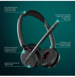 Micro-casque sans fil Bluetooth Epos Impact 500 MS UC ANC WL USB-C avec un adaptateur USB-A (1001490)