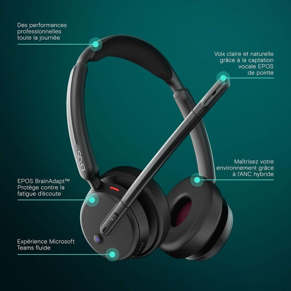 Micro-casque sans fil Bluetooth Epos Impact 500 MS UC ANC WL USB-C avec un adaptateur USB-A (1001490) — image 8