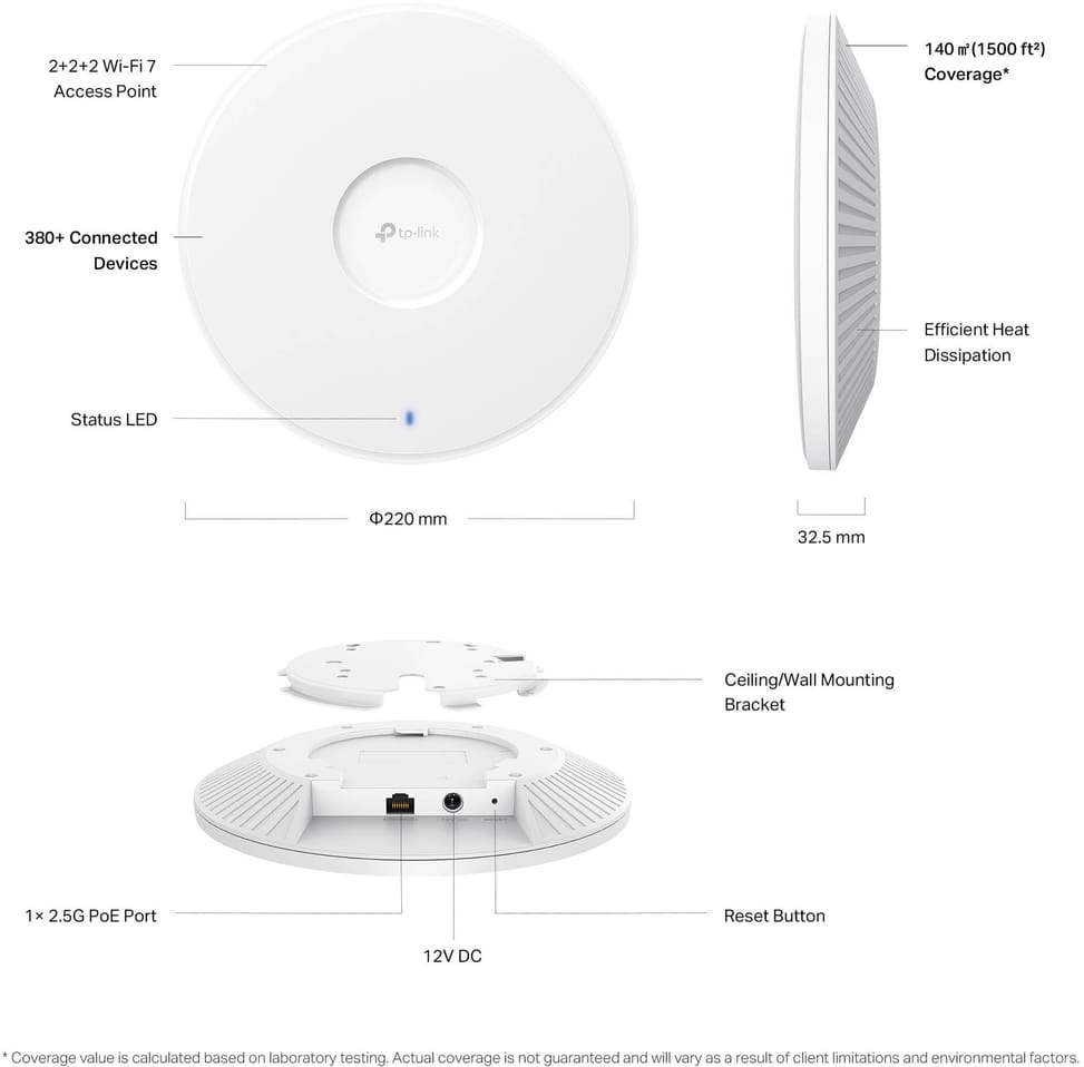 Point d'accès TP-Link Omada BE9300 WiFi 7 Tri-Bande plafonnier (EAP772) — image 6
