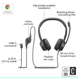 Micro-casque filaire Logitech H390 - USB type-C (981-001576)