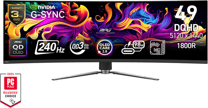 MSI MPG 491CQPX QD-OLED 49" DQHD Curved Gaming Monitor (9S6-3FA84T-028) — image 1