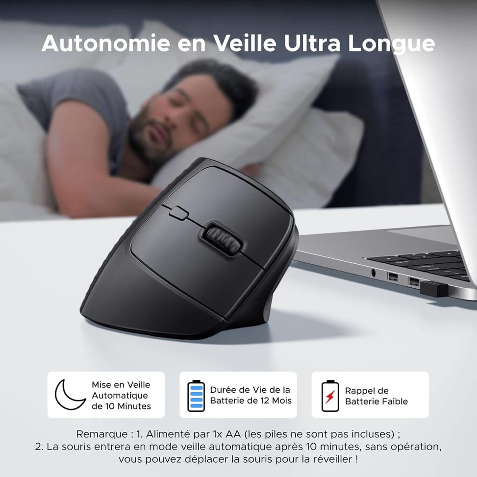 Souris sans fil Ugreen Vertical M571 Ergonomique 2.4GHz - Noir (55916) — image 5