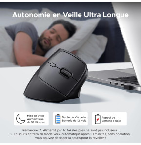 Souris sans fil Ugreen Vertical M571 Ergonomique 2.4GHz - Noir (55916)