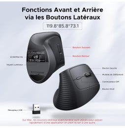 Souris sans fil Ugreen Vertical M571 Ergonomique 2.4GHz - Noir (55916)
