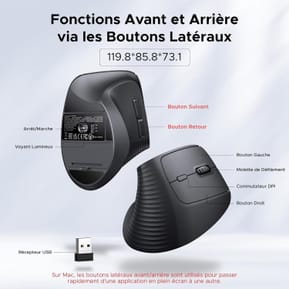 Souris sans fil Ugreen Vertical M571 Ergonomique 2.4GHz - Noir (55916) — image 7