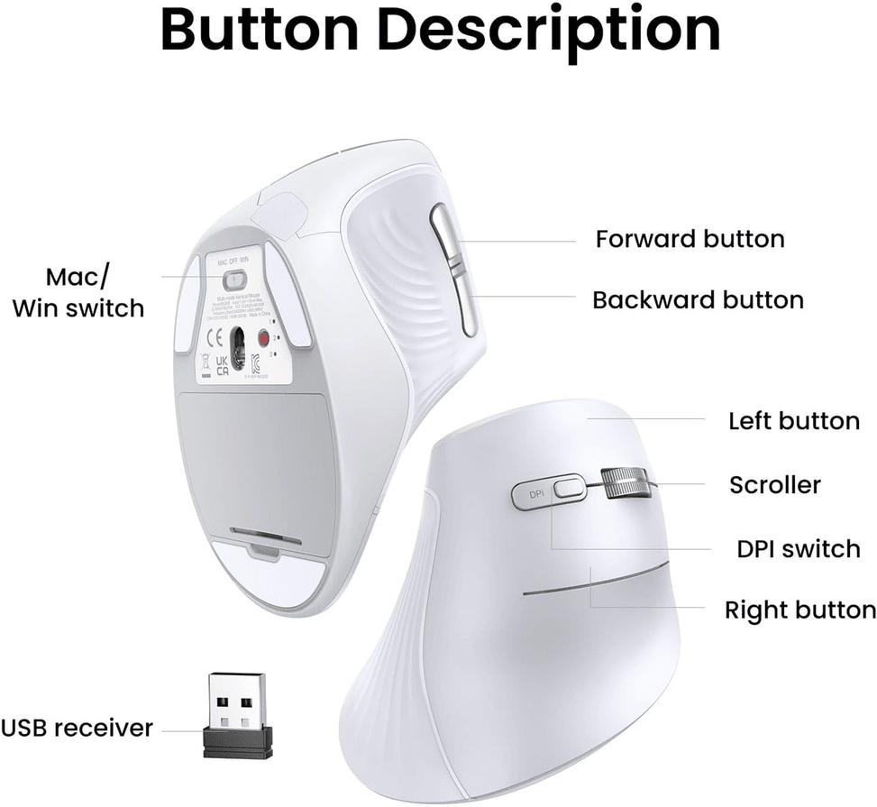 Souris sans fil Bluetooth Ugreen Multi-mode Vertical Blanc MU008 (45759) — image 4