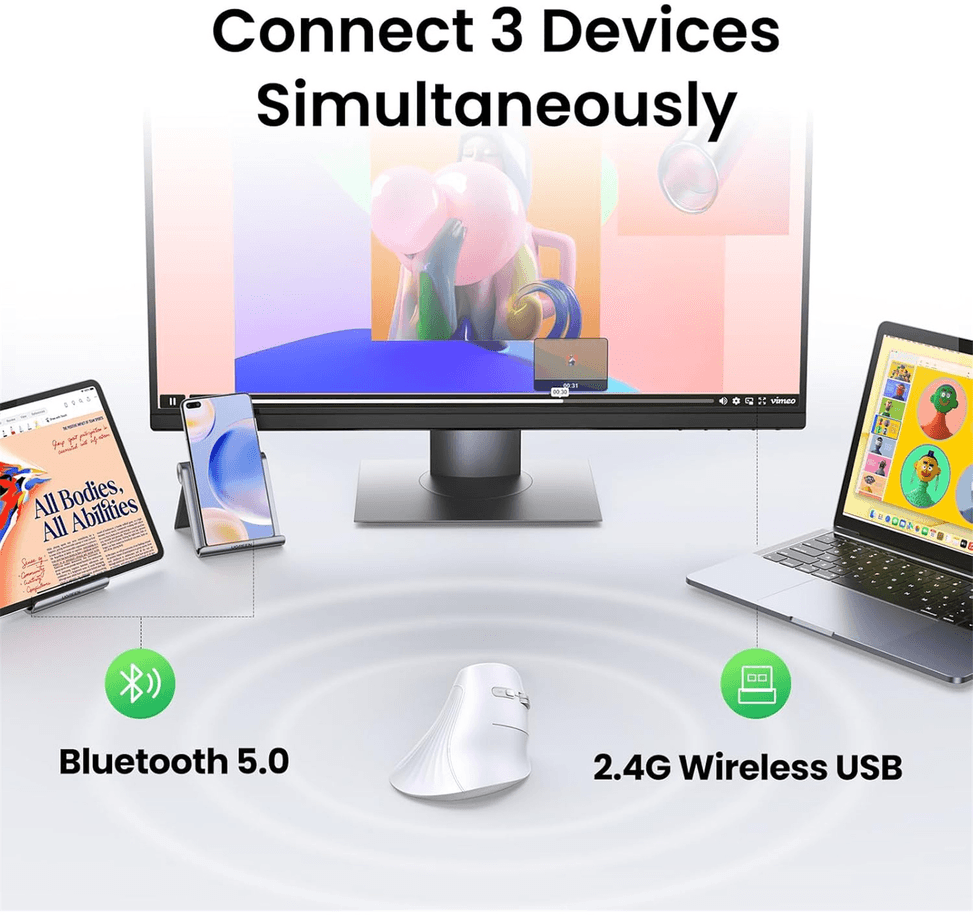 Souris sans fil Bluetooth Ugreen Multi-mode Vertical Blanc MU008 (45759) — image 5