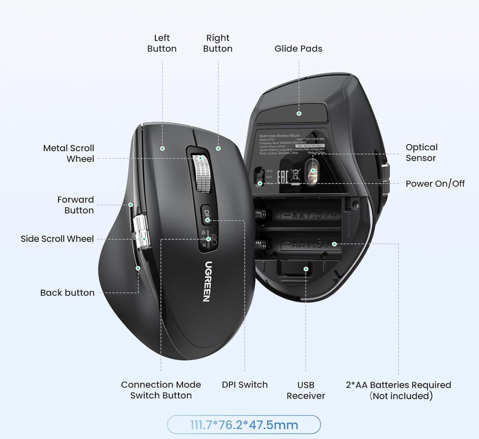 Souris sans fil Bluetooth Ugreen Multi-mode M751 (45792) — image 4