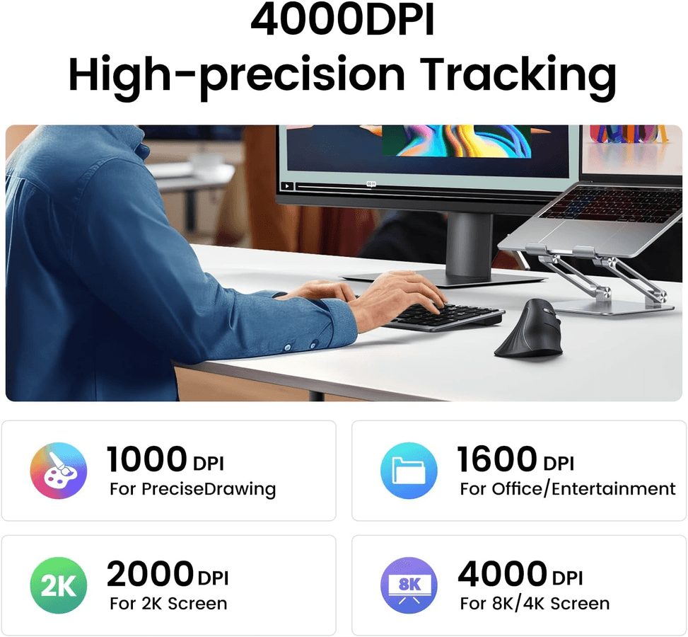 فأرة لاسلكية Bluetooth Ugreen Multi-mode عمودية أسود (25444) — صورة 8