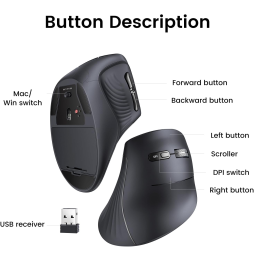 Souris sans fil Bluetooth Ugreen Multi-mode Vertical Noir (25444)