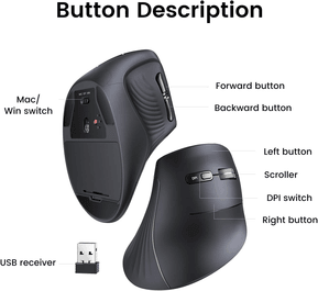 Souris sans fil Bluetooth Ugreen Multi-mode Vertical Noir (25444) — image 5