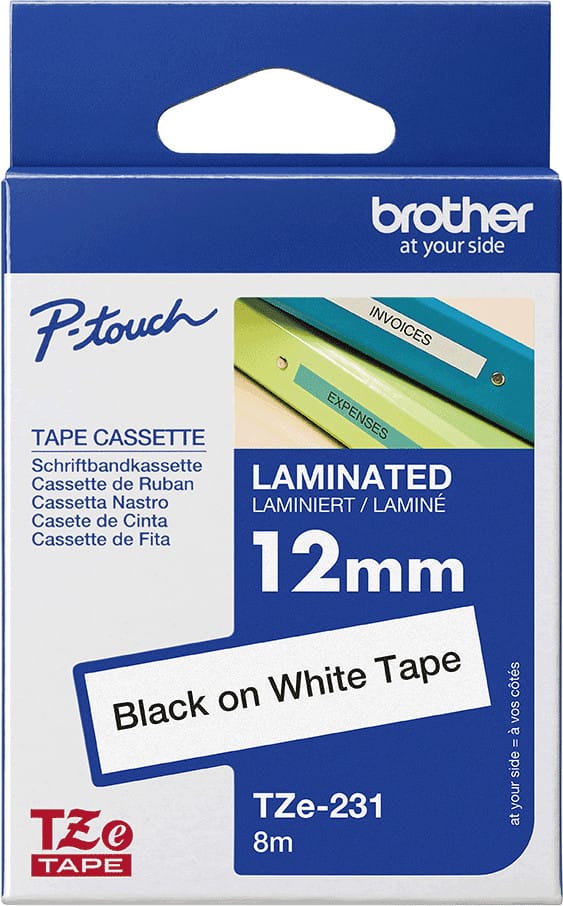 Cassette à ruban Brother TZe-231 - Noir sur blanc, 12 mm de large / 8 m de long