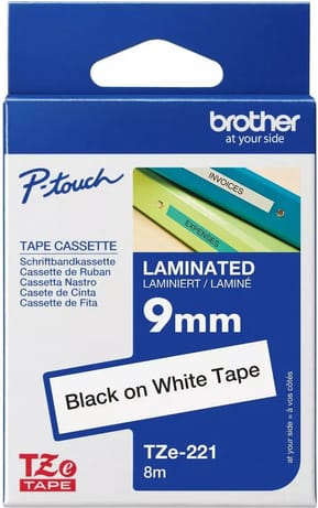 Cassette à ruban Brother TZe-221 - Noir sur blanc, 9 mm de large / 8 m de long