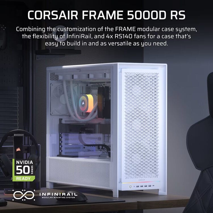 صندوق حاسوب للألعاب Corsair Frame 5000D RS Mid-Tower 4xRS140 أبيض (CC-9011308-WW) — صورة 3