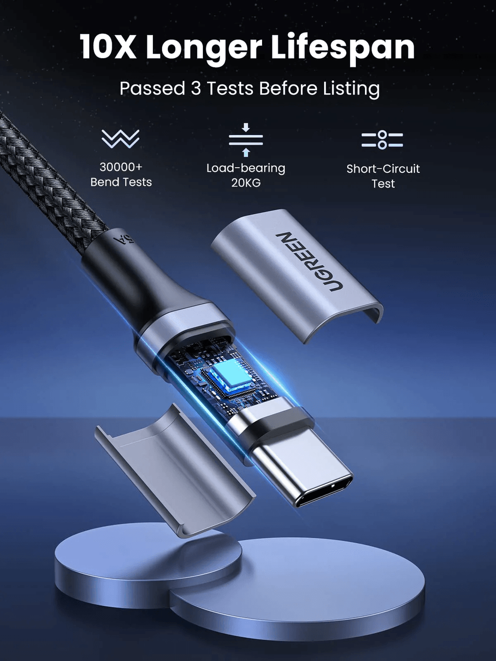Câble Ugreen USB-C vers USB-C 5A 100W - 1 mètre (70427) — image 7