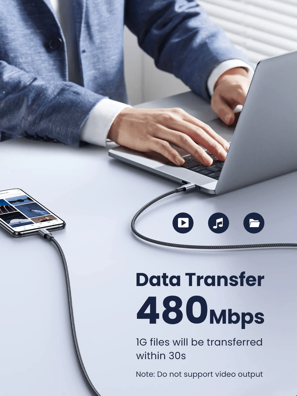 Câble Ugreen USB-C vers USB-C 5A 100W - 1 mètre (70427) — image 3