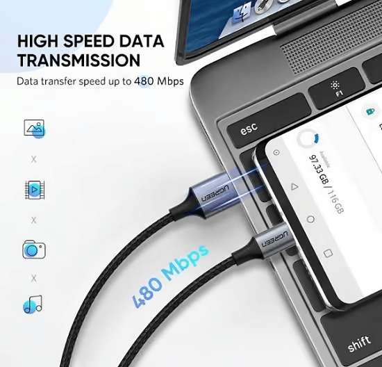 Câble Ugreen USB-A 2.0 vers USB-C - 1.5 mètre (60127) — image 2