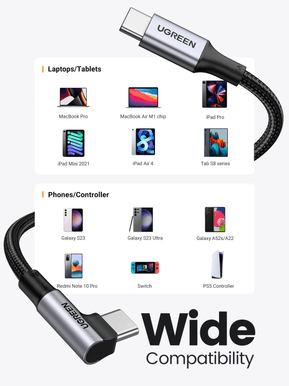 Câble Ugreen USB-C vers USB-C 5A 100W - 1 mètre (70643) — image 3