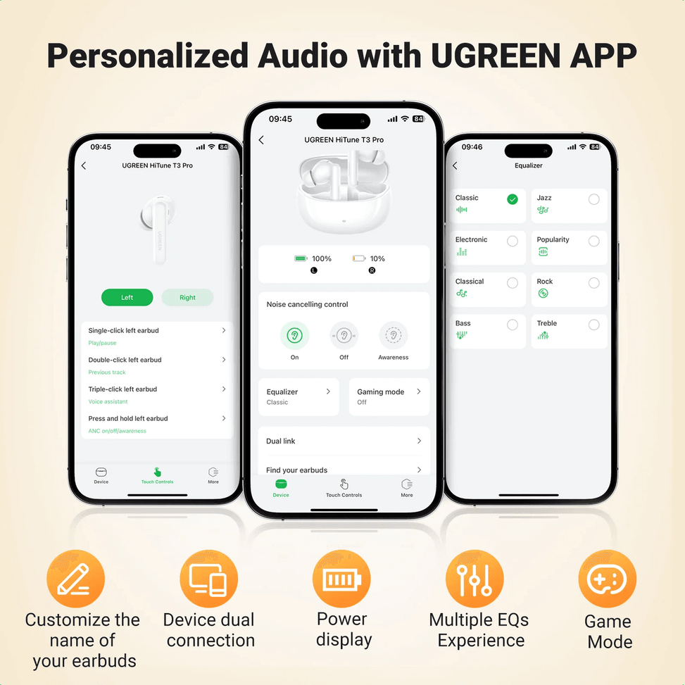 سماعات أذن لاسلكية Ugreen HiTune T3 Pro ANC (35725) — صورة 4