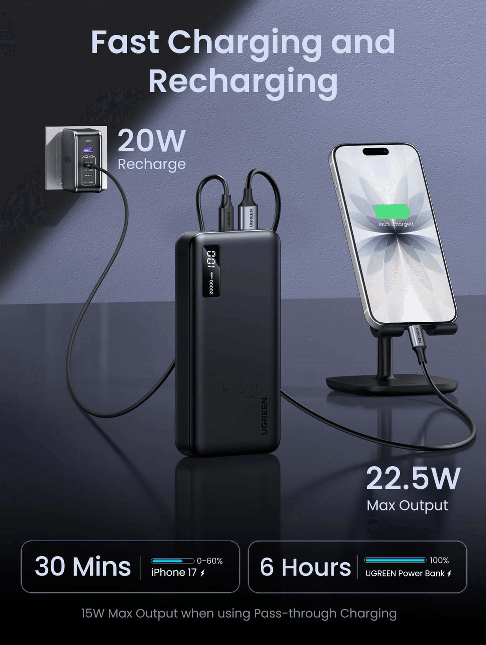 Banque d'alimentation Ugreen 20000 mAh Charge rapide de 22,5 W (25683) — image 8
