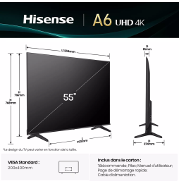 Téléviseur Hisense 55" Smart UHD 4K 55A6Q + Récepteur TNT Intégré (HIS55A6Q)