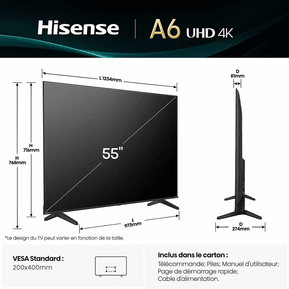 Téléviseur Hisense 55" Smart UHD 4K 55A6Q + Récepteur TNT Intégré (HIS55A6Q) — image 6