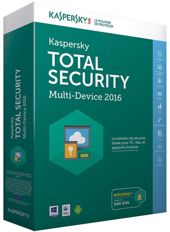 Kaspersky Total Security Multi-Device 2016 - 5 Postes (pour PC, Mac et Android)