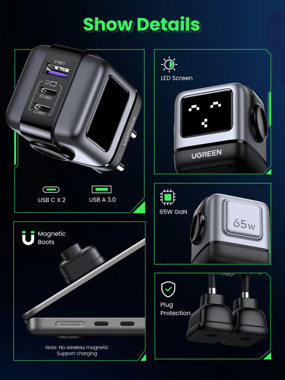 Chargeur rapid Ugreen Uno 3 ports 65W (25685B) — image 10