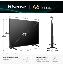 Téléviseur Hisense 43" Smart UHD 4K A6Q + Récepteur TNT Intégré (HIS43A6Q)