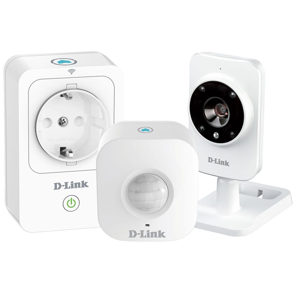Kit de démarrage avec caméra réseau (Wi-Fi b/g/n/ac) infrarouge, détecteur de mouvement et prise intelligente