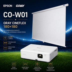 Pack Salle de classe : vidéoprojecteur Epson CO-W01 + écran mural Oray 180 × 180