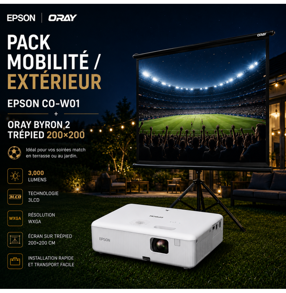 Pack extérieur: EPSON CO-W01 + ORAY Byron 2 trépied 200×200