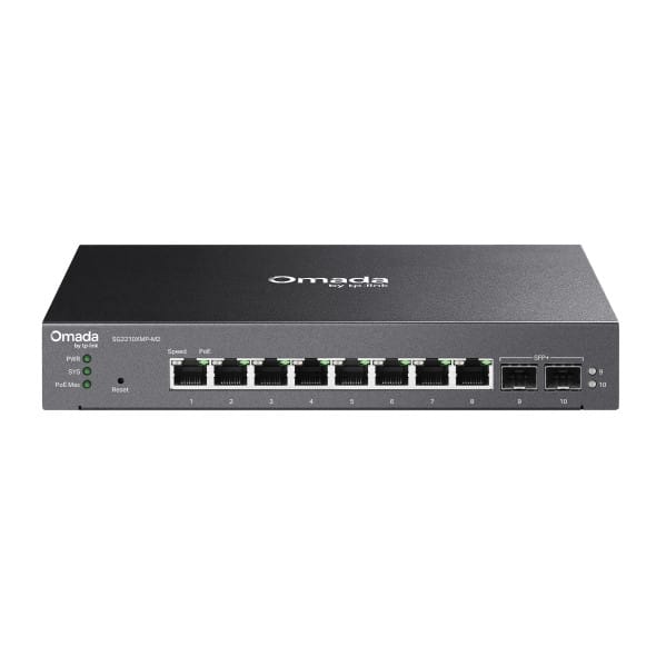 جهاز Switch ذكي TP-Link SG2210XMP-M2 Omada بـ 8 منافذ 2.5GbE + 2 منفذ 10GE SFP+ مع 8 منافذ PoE+ (SG2210XMP-M2) — صورة 1