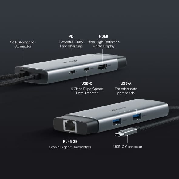 Hub USB Type-C 6-en-1 TP-Link UH6120C (HDMI 4K, Ethernet Gigabit, charge 100 W)
