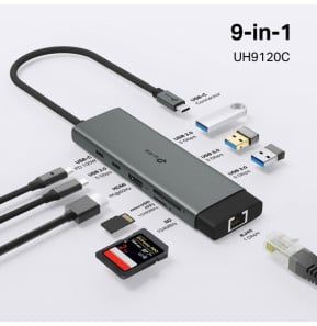 Hub USB Type-C 9-en-1 TP-Link UH9120C (HDMI 4K, RJ45 Gigabit, lecteurs SD, charge 100 W)