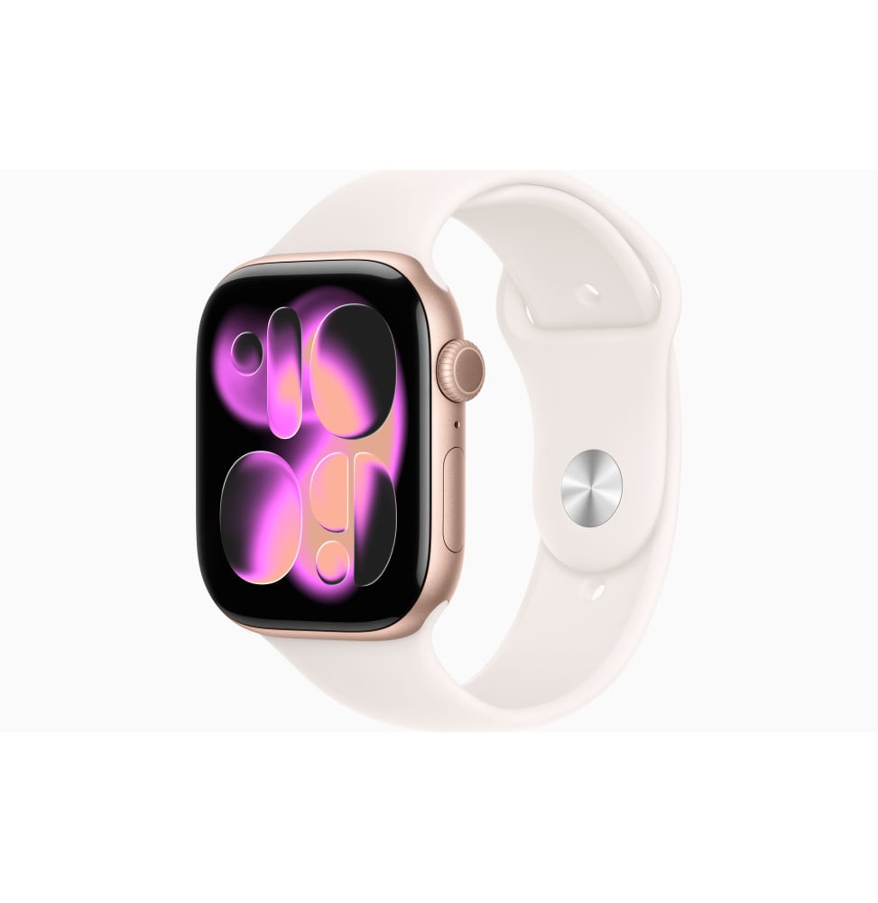 Montre connectée Apple Watch Series 11 GPS 42 mm Rose Gold boîtier aluminium, Light Blush Sport Band S/M (MEU04AF/A)