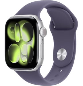 Montre connectée Apple Watch Series 11 GPS 46 mm Silver boîtier aluminium, Purple Fog Sport Band S/M (MEV94AF/A)