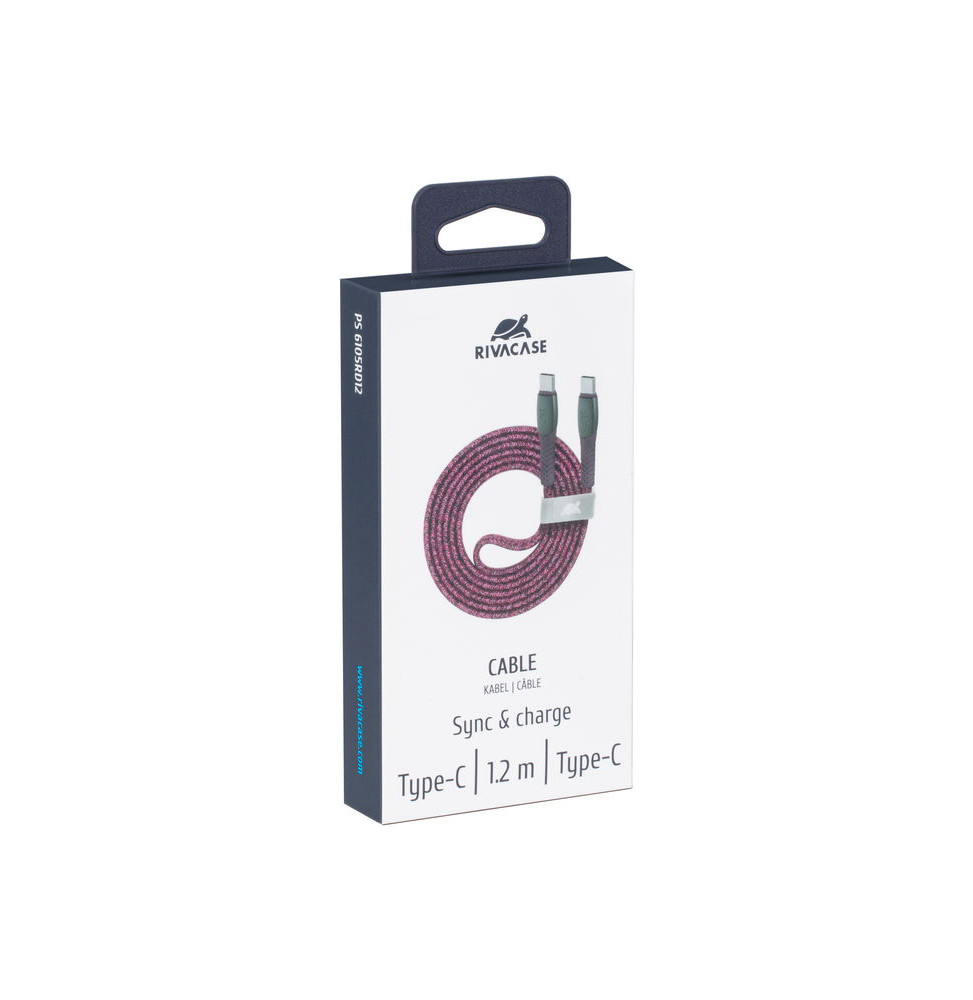 كابل Rivacase Type-C إلى Type-C 1.2 متر أحمر (PS6105RD12) — صورة 4
