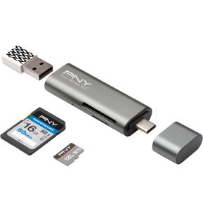 Lecteur Carte Mémoire PNY - 3 en 1 USB-C | SD, microSD, SDHC, microSDHC, SDXC, microSDXC (R-TC-UA-3N1E01-RB)