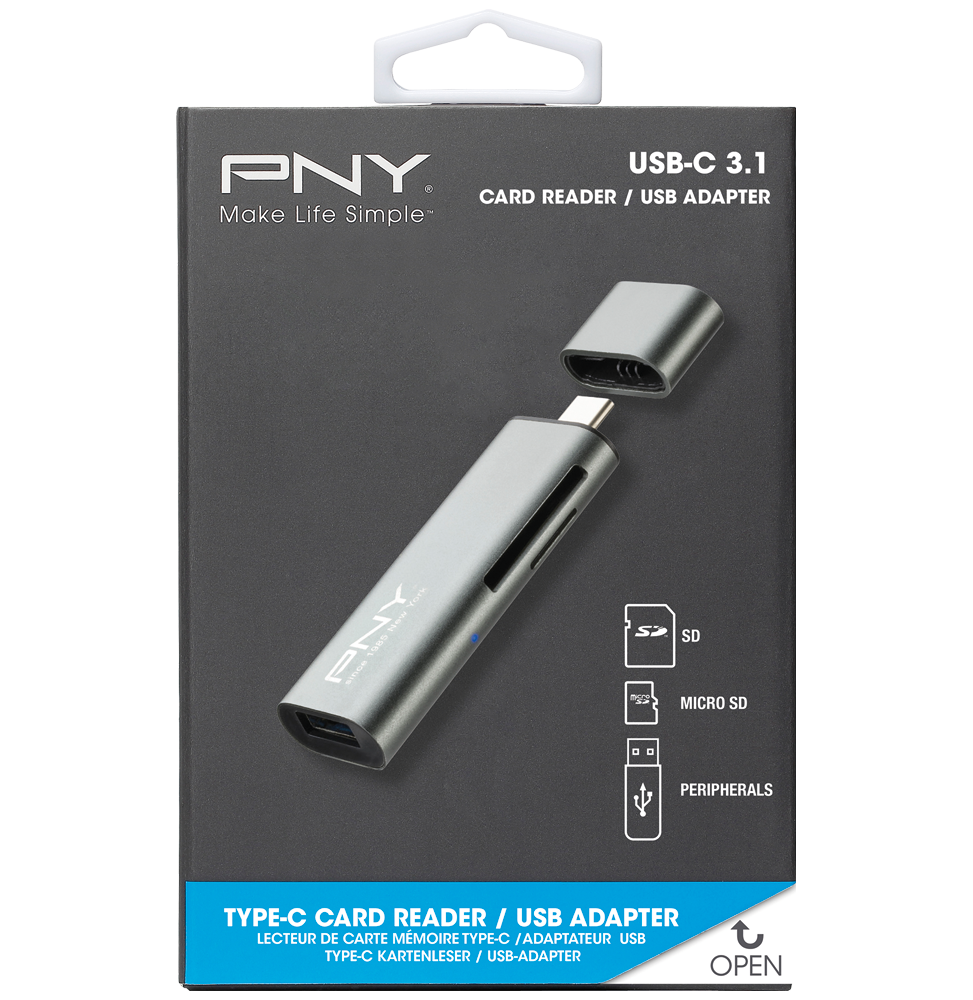 Lecteur Carte Mémoire PNY - 3 en 1 USB-C | SD, microSD, SDHC, microSDHC, SDXC, microSDXC (R-TC-UA-3N1E01-RB) — image 5
