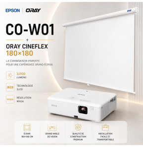 Pack Salle de classe : vidéoprojecteur Epson CO-W01 + écran mural Oray 180 × 180