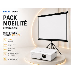 Pack Salle polyvalente : vidéoprojecteur Epson CO-W01 + écran sur trépied Oray 200 × 200