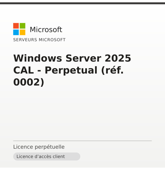 Windows Server 2025 CAL - Perpetual (réf. 0002)