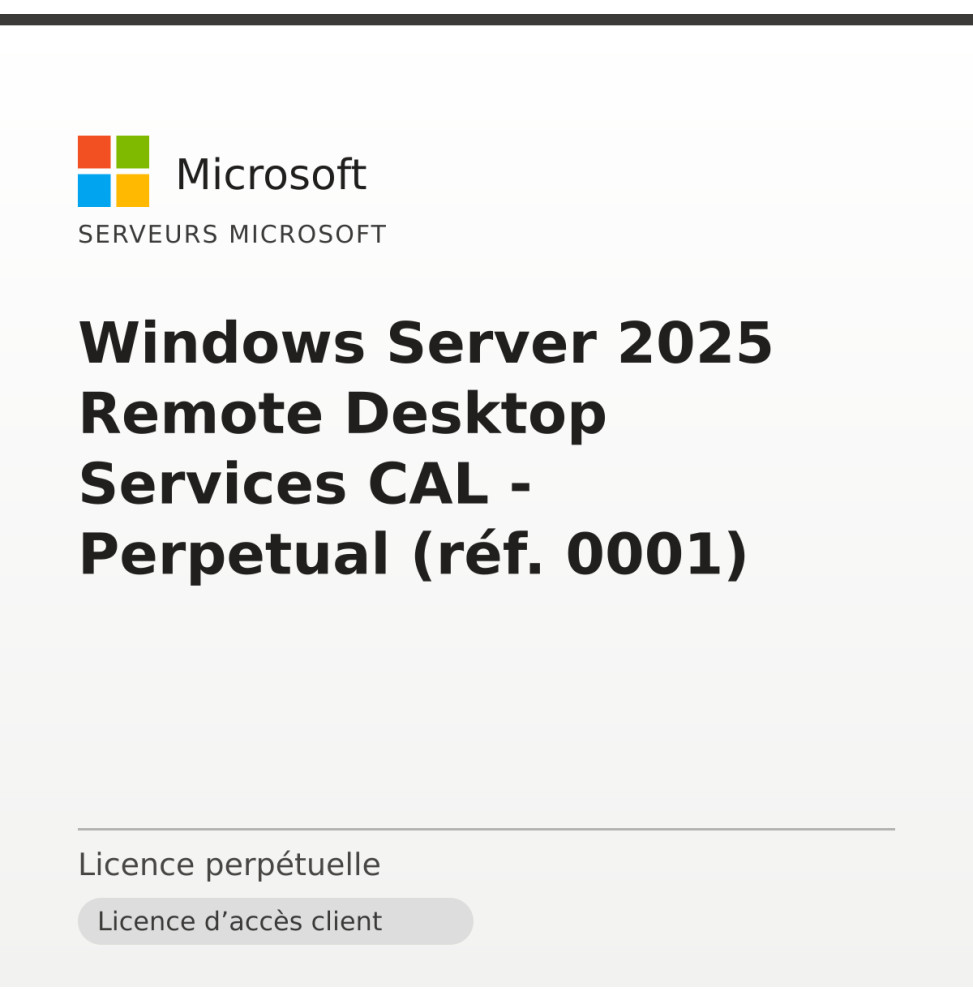 Windows Server 2025 Remote Desktop Services CAL - Perpetual (réf. 0001) — image 1