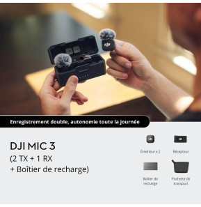 Microphone sans fil DJI Mic 3 – Kit Double (2 Émetteurs + 1 Récepteur + Boîtier) (6937224116344)