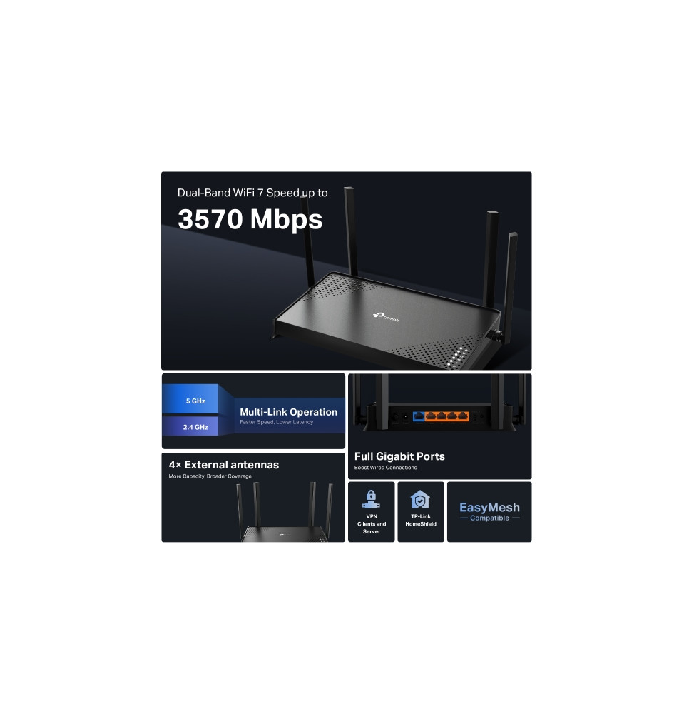 Routeur WiFi 7 TP-Link Archer BE220 BE3600 bi-bande