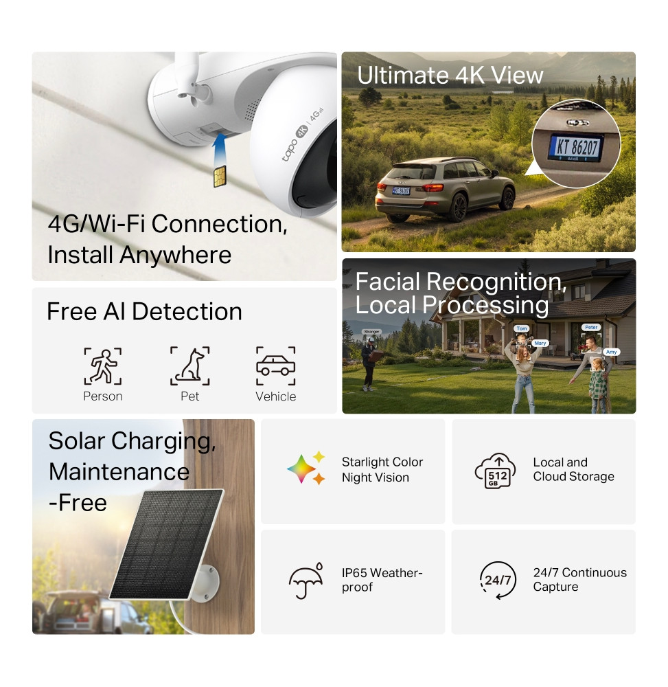 Caméra de surveillance solaire TP-Link Tapo C965G Kit 4G LTE 4K QHD panoramique/inclinable (C965G KIT) — image 2