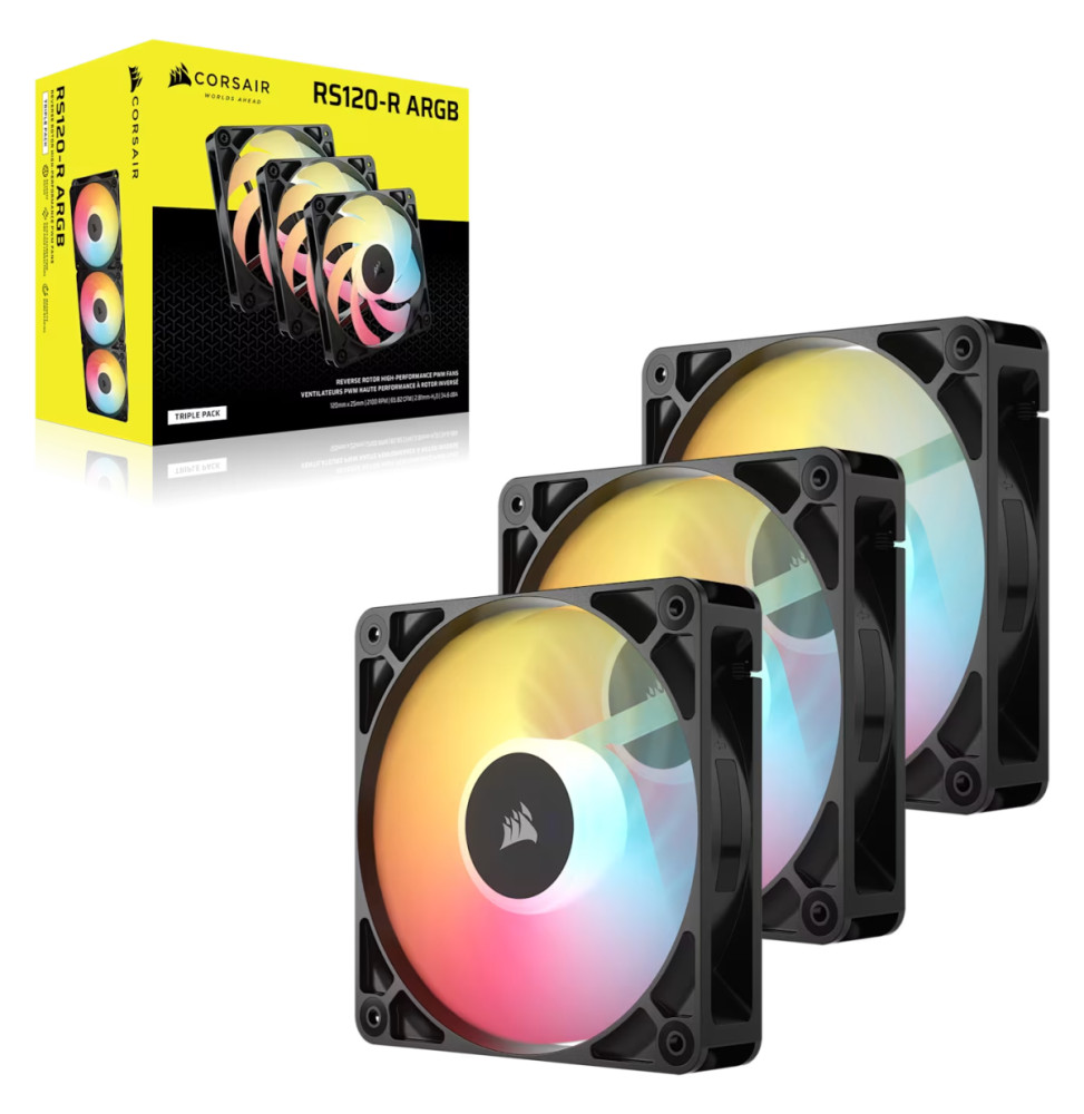 Kit de trois ventilateurs de boîtier Corsair RS120-R ARGB 120 mm PWM Noir (CO-9050196-WW)