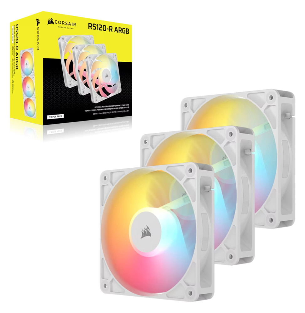 Kit de trois ventilateurs de boîtier Corsair RS120-R ARGB 120 mm PWM Blanc (CO-9050197-WW)