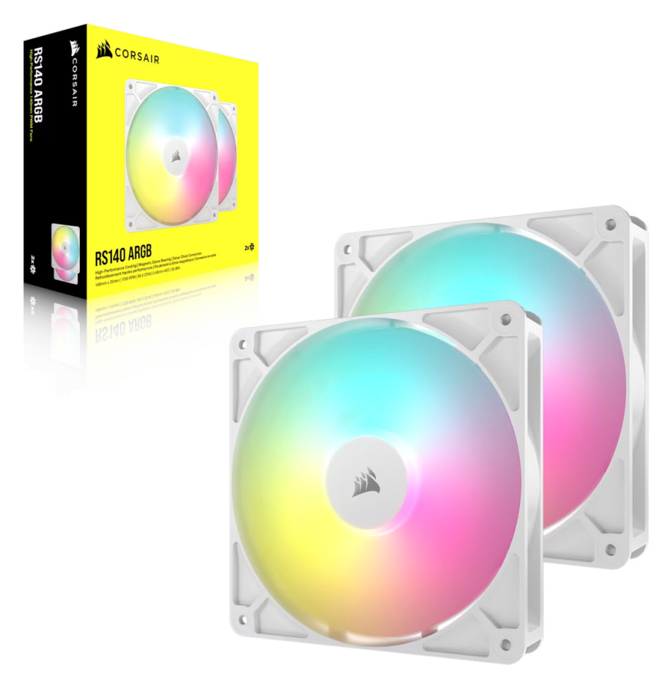 Kit de deux ventilateurs de boîtier Corsair RS140 ARGB 140 mm PWM Blanc (CO-9050187-WW)